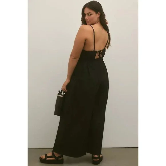 By Anthropologie High Tide Wide-Leg One-Piece Jumpsuit Dress Black M NEW 275674